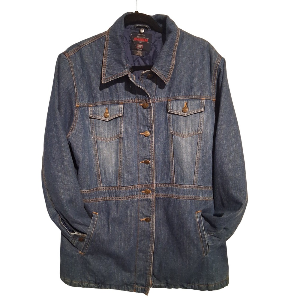 Y2k Vintage Faded Glory Denim Button Up‎ Womens sz 1X Quilted Jean Casual Jacket